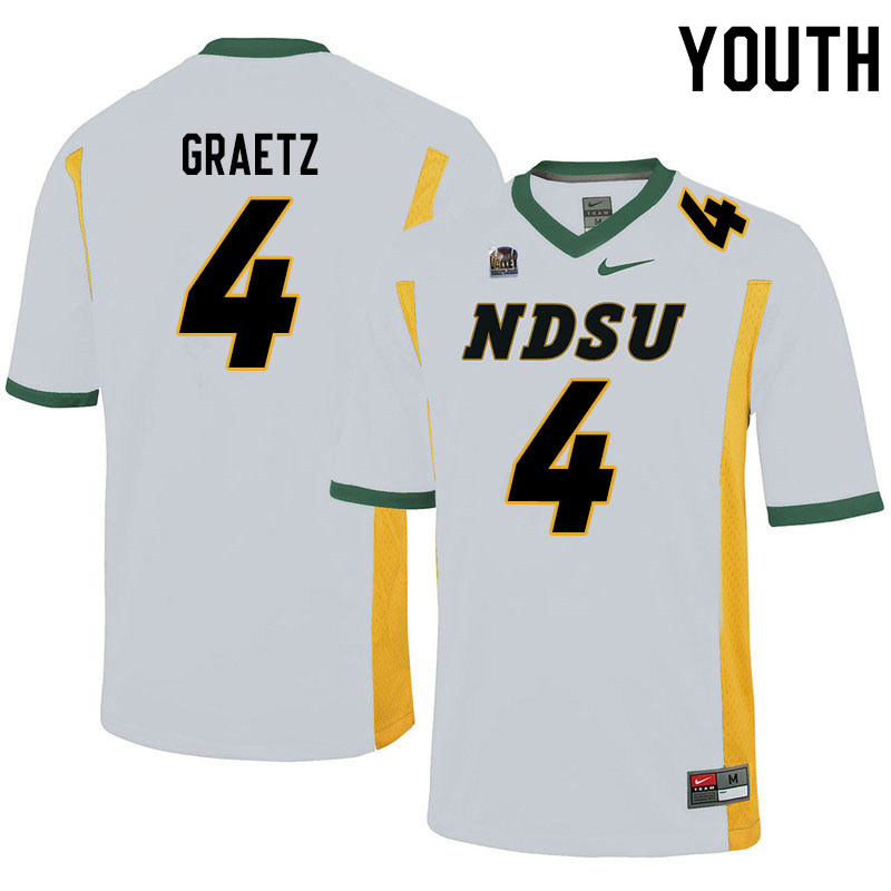 Youth #4 Logan Graetz North Dakota State Bison College Football Jerseys Sale-White